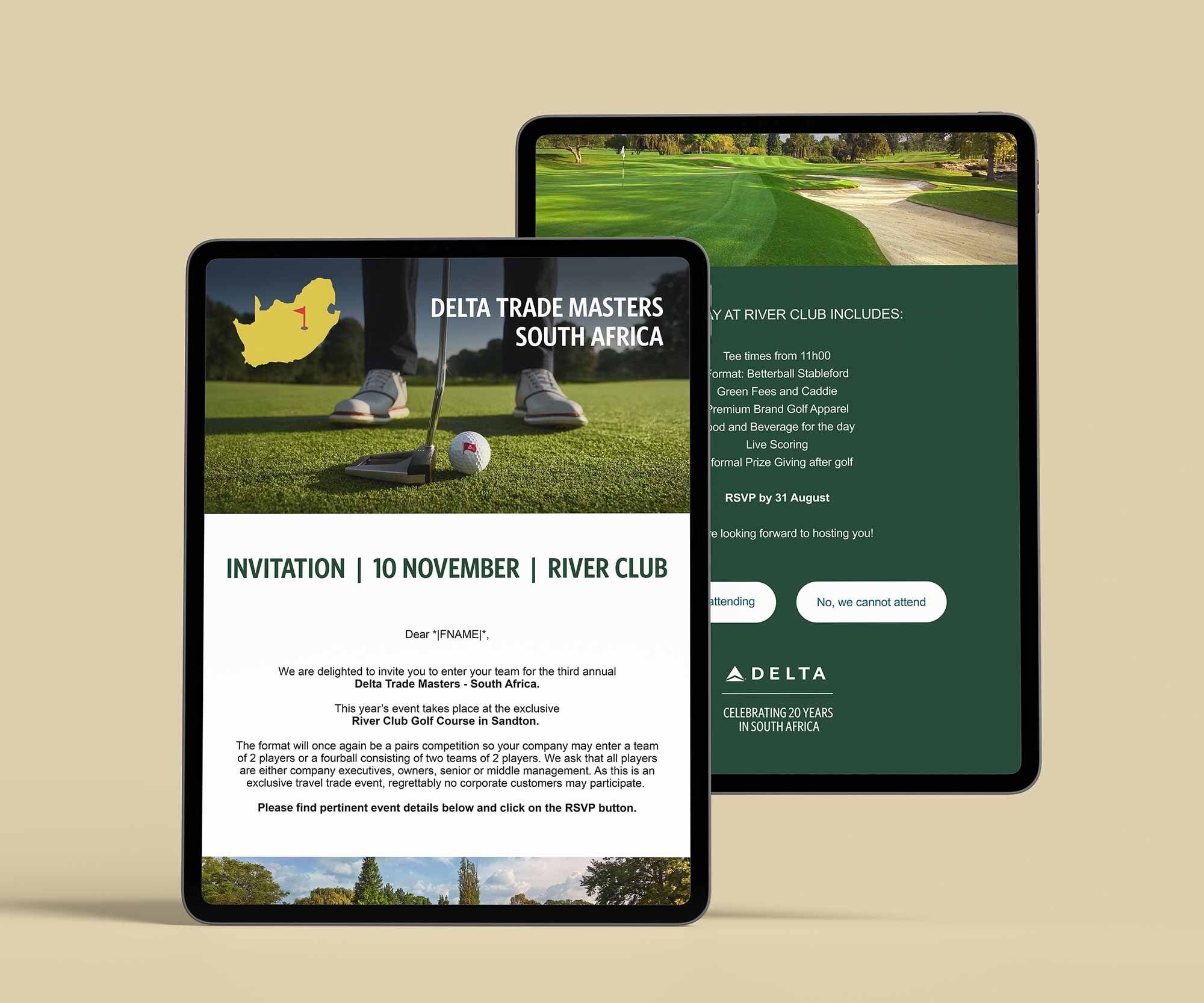 Delta Trade Masters South Africa invitation and RSVP on tablets