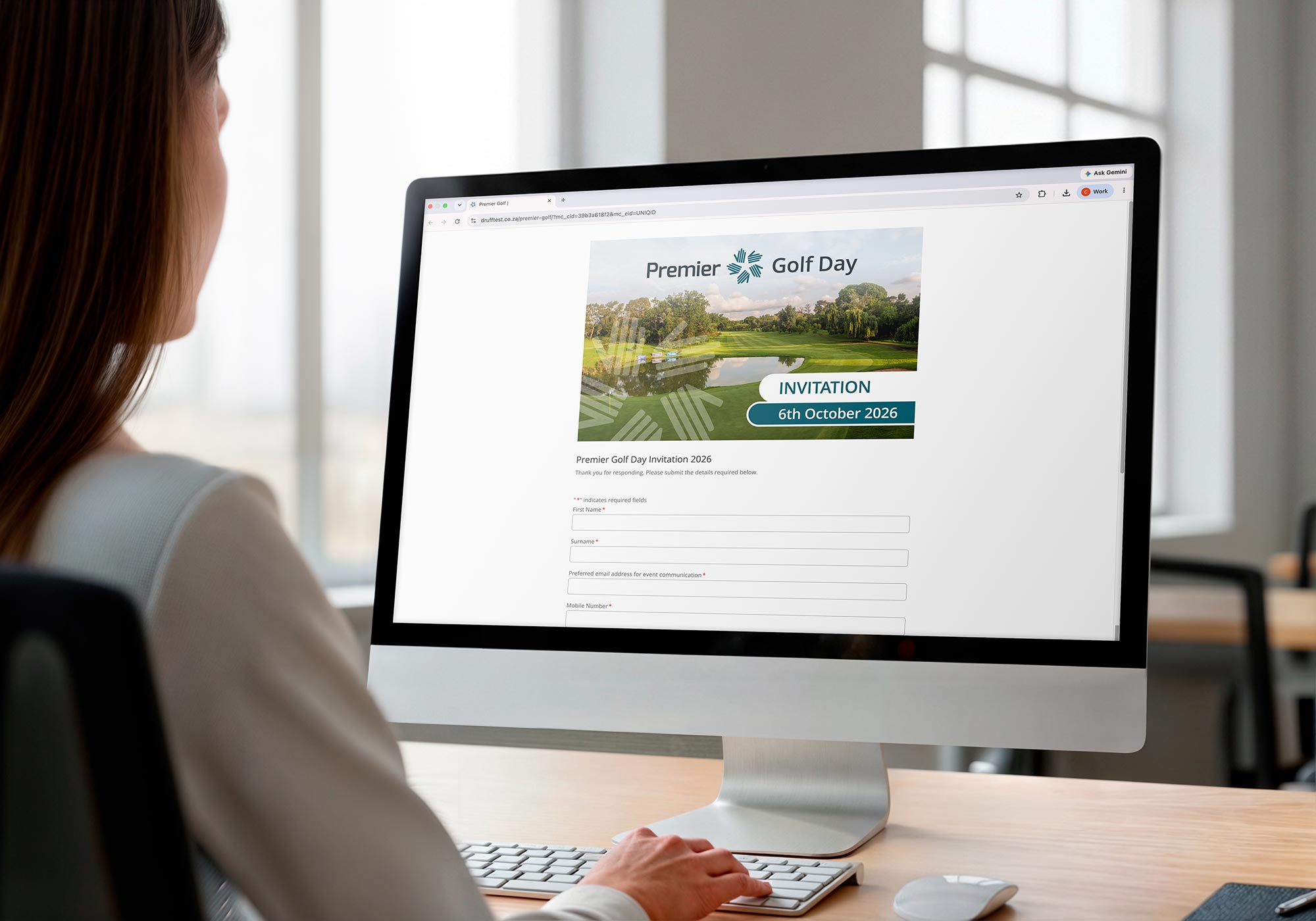Premier Golf Day RSVP form open on a desktop