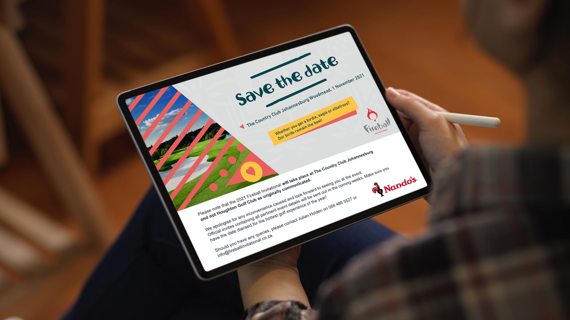Nando&rsquo;s Fireball Invitational save-the-date on a tablet for Interlock Events, by Druff Agency Pretoria
