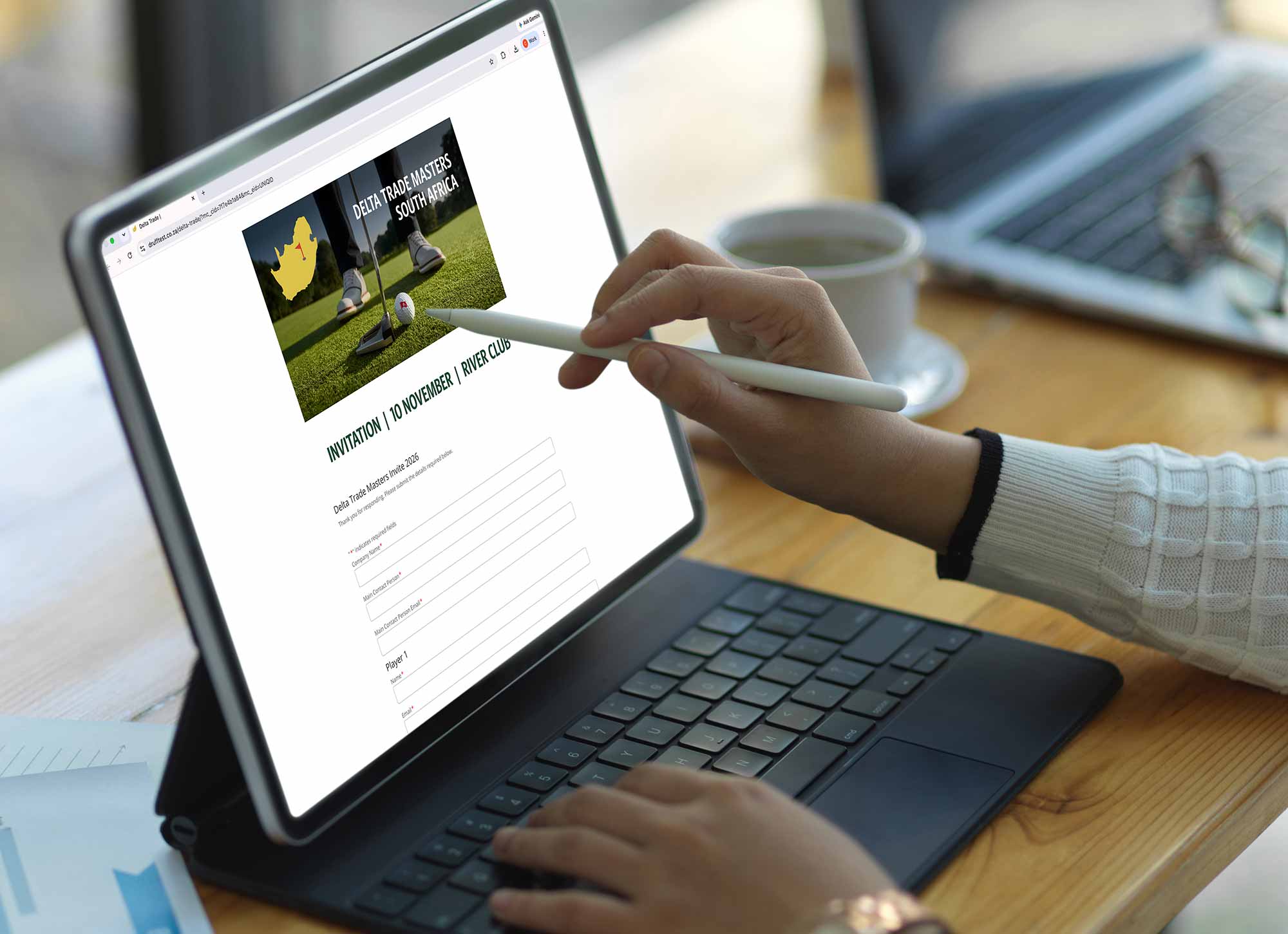 Delta Trade Masters RSVP form being completed on a tablet for Interlock Events, by Druff Agency Pretoria