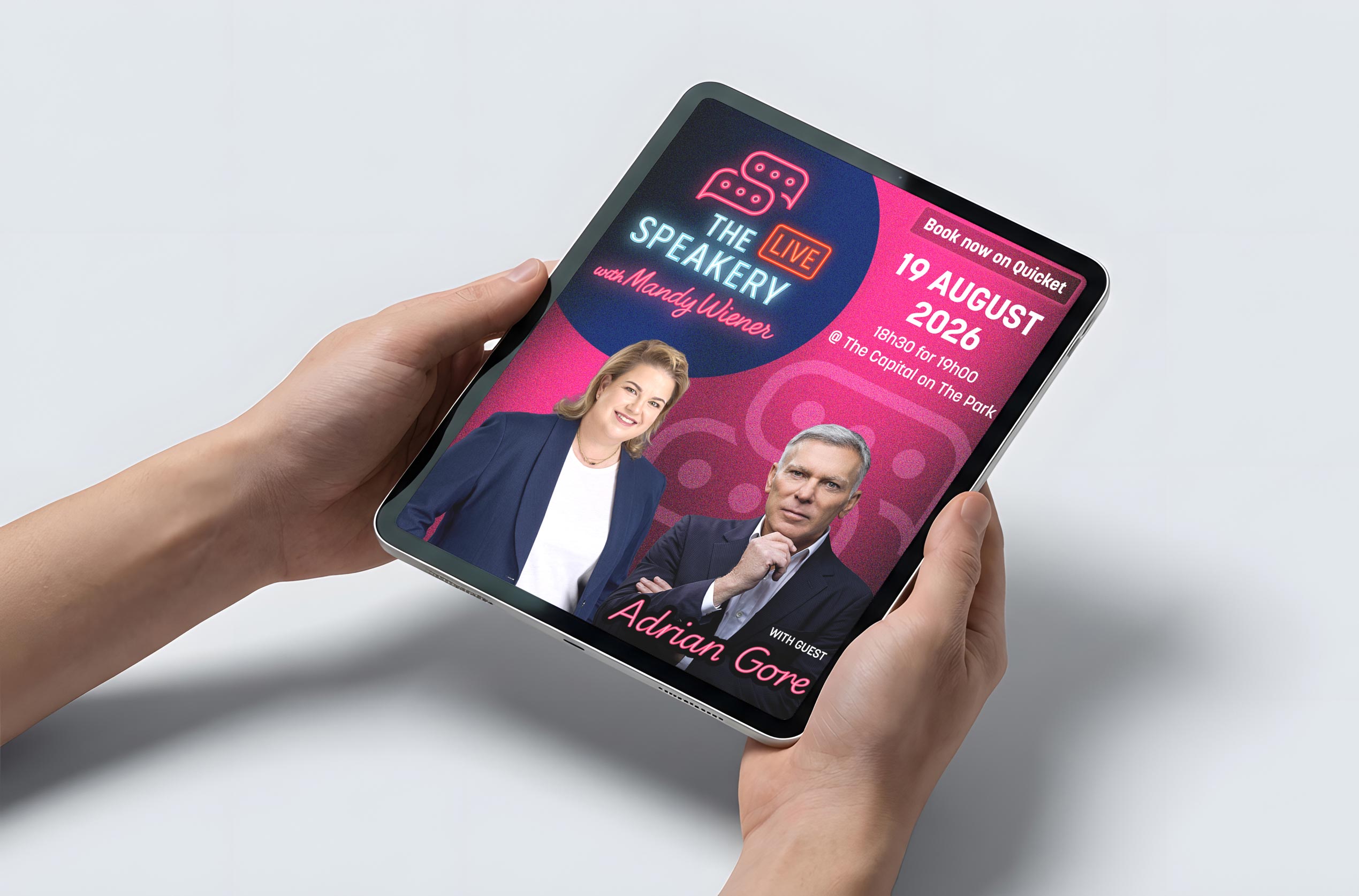 Live event mailer on a tablet for The Speakery, by Druff Agency Pretoria