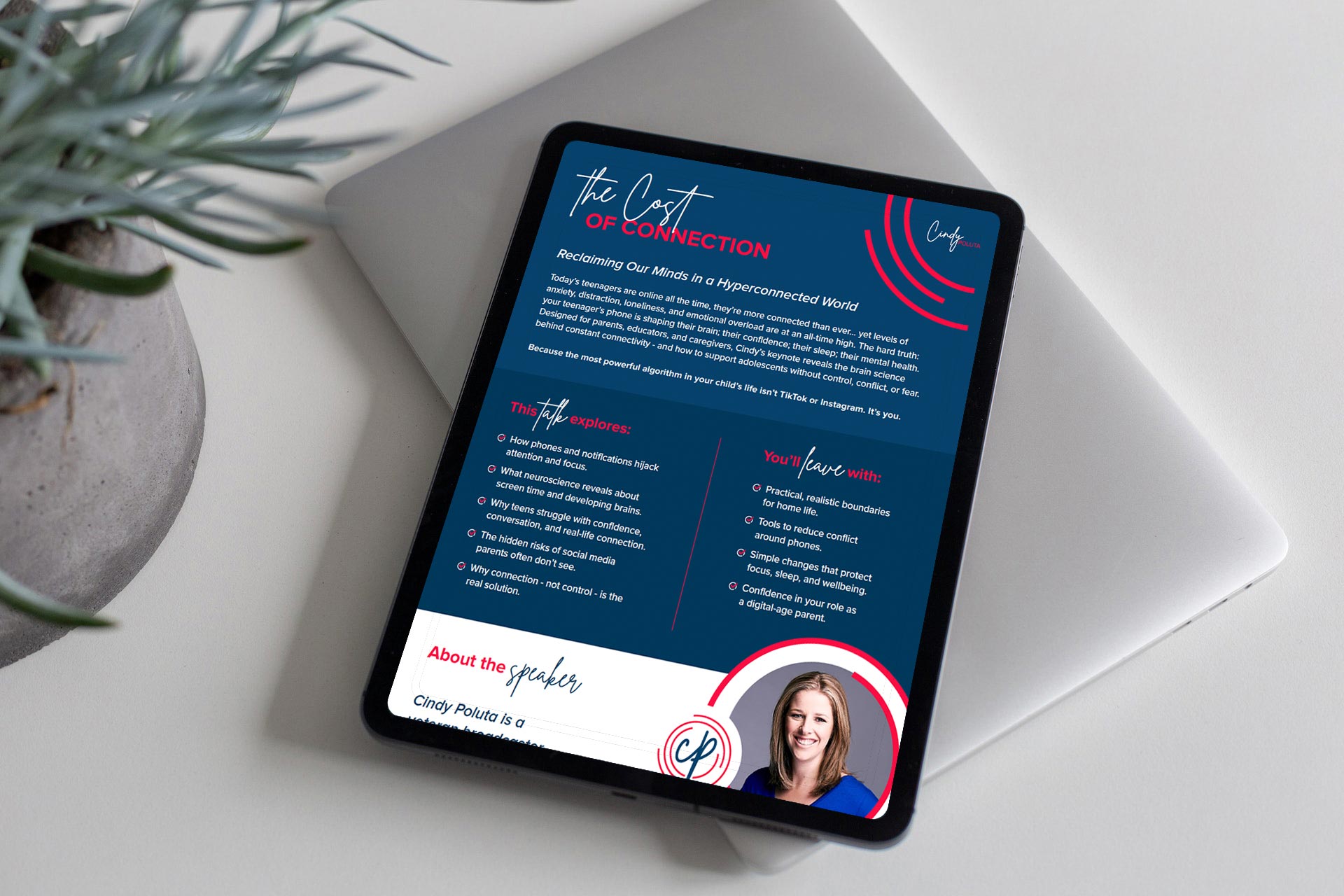 Cindy Poluta keynote flyer on a tablet
